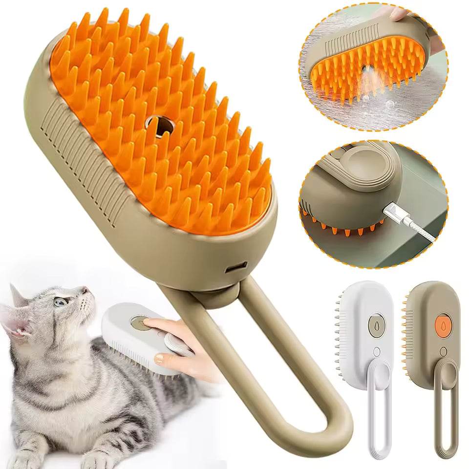 Cepillo 3 en 1 con vapor para perros y gatos