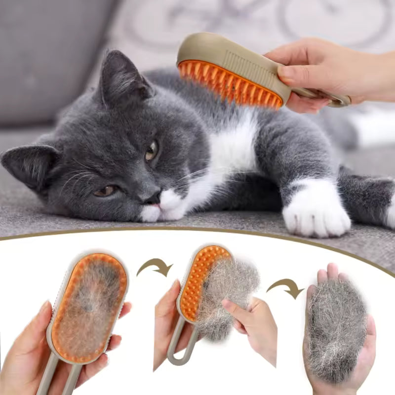 Cepillo 3 en 1 con vapor para perros y gatos